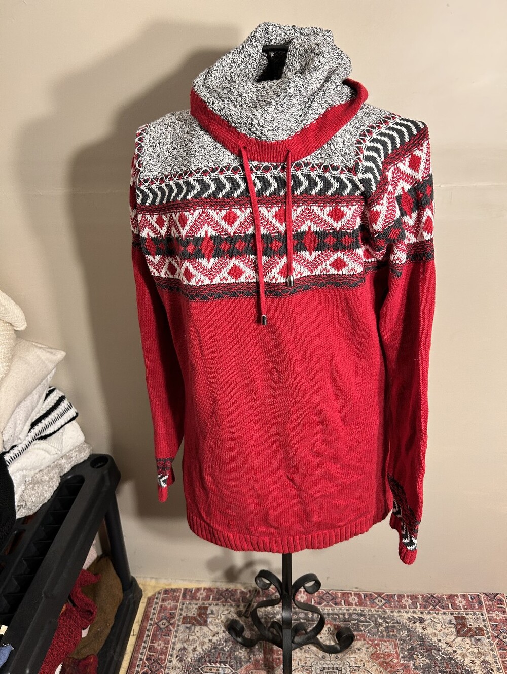size medium womens red   casual dress cowl neck knit sweater